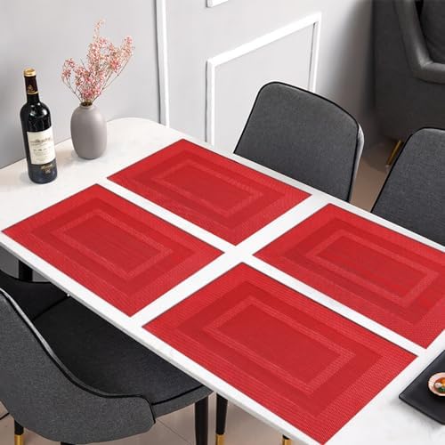 PIGCHCY Vinyl Placemats Set of 12 Washable Durable Kitchen Easy to Clean Plastic Placemats for Dining Table (Passionate Red) - Image 5