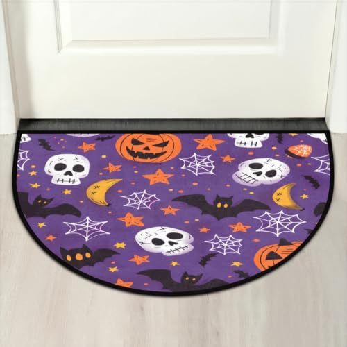 Skull Web Pumpkin Door Mat for Indoor Entrance Half Round Doormat Door Mats Absorbent Welcome Mats 24" x 36" Floor Mats Non-Slip Entryway Rug for Home Bathroom - Image 7