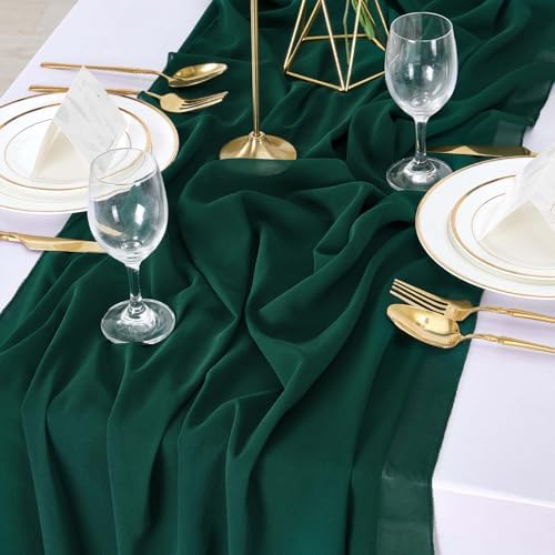 Emerald Green Chiffon Table Runner 15 Pieces 10Ft Boho Christmas Runners - Image 6