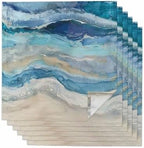 Blue Coastal Cloth Napkins Set of 6, Holiday Napkins for Baby Shower, Spring Summer Ocean Beach Nautical Sea Wave Washable Reusable Dinner Napkins for Cocktail Wedding Party, 20 x 20 Inch by Boanket