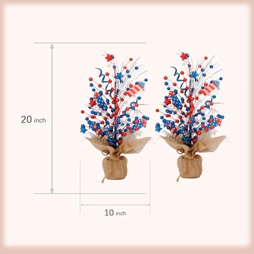 idyllic 2-Pack Berry Table Tree Artificial 4th of July Tabletop Decor - Patriotic Decoration with Stars Arrows Linen for Memorial Day, Independence Day, Veteran Day(19-inch Height) - Image 3