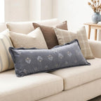 BlissBlush Long Lumbar Pillow Cover 14x36 for Bed, Coastal Blue Velvet Decorative Lumbar Pillow Cover with Scallope Edge, Dusty Blue Floral Embroidery Accent Cushion Cover for Couch Sofa, Cover ONLY - Image 5