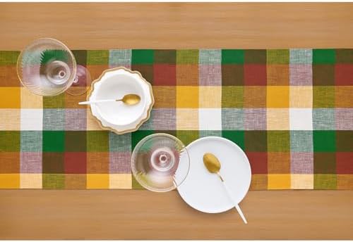 Solino Home 100% Pure Linen Table Runner Check, Buffalo Check 14 x 132 in - Image 3