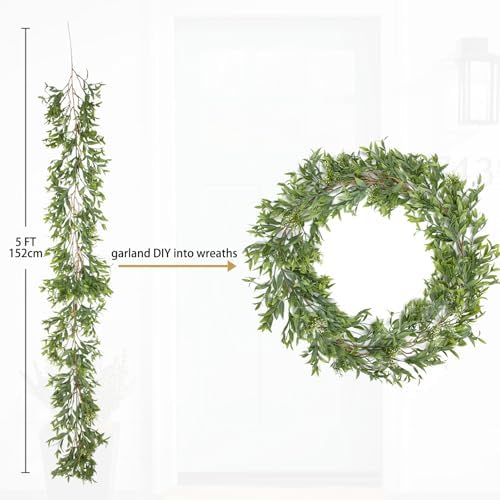 Briful Greenery Garlands for Decor 2 Pack, 5 FT Artificial Willow Vines Boho Farmhouse Fake Greenery Garland, Real Hanging Vine Ivy for Wedding Table Runner Front Door Wreath DIY Mantel Home Decor - Image 2