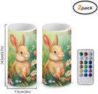 Easter Decorations Indoor Candles with Rabbit Daisy Flameless Candles with Remote and Timer 2 Pack Battery Operated Easter Themed LED Candles for Festival Gift Home Room Decor Green - Image 3