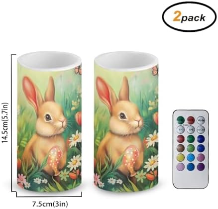 Easter Decorations Indoor Candles with Rabbit Daisy Flameless Candles with Remote and Timer 2 Pack Battery Operated Easter Themed LED Candles for Festival Gift Home Room Decor Green - Image 3