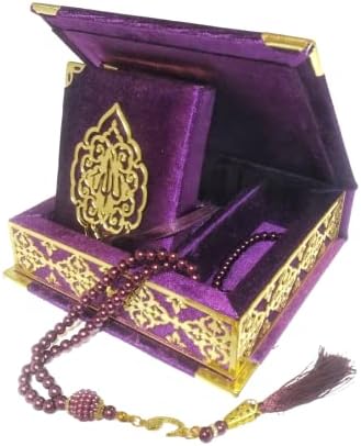 Velvet Quran Pearl Prayer Bead Set, Islamic Gifts for Eid Ramadan, Portable Box, Muslim Home Decor, Figured Gift Boxes Tasbih, Mawlid Present for Wedding, Umrah, Mosque, Praying, Special day (Purple) - Image 5