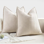 MIULEE Pack of 2 Cream Beige Euro Shams Chenille Pillow Covers 26x26 Inch - Image 6