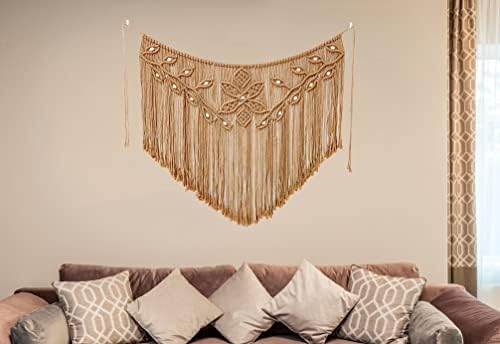 Youngeast Home Decor Leaf Shape Macrame Wall Hanging Woven Tapestry Bedroom Curtain Fringe Garland Banner Living Room Wall Decor Brown 39X31 inches - Image 5