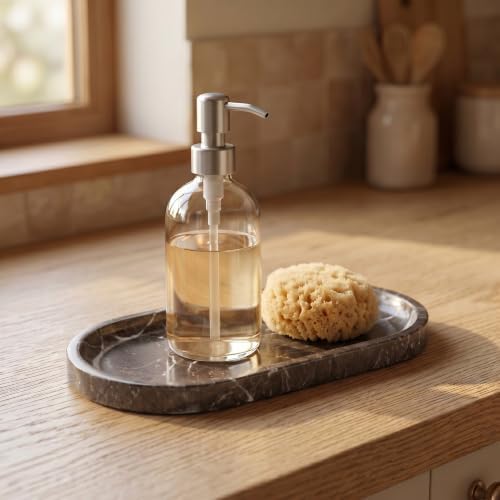 YKAJO Dark Emperador Oval Marble Tray, 9.8x4.7 Vanity Perfume Organizer - Image 2