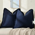 ZWJD Pillow Covers 18x18 Set of 2 Navy Throw Pillow Covers with Fringe Chic Cotton Decorative Pillows Square Cushion Covers for Sofa Couch Bed Living Room Farmhouse Boho Decor by ZWJD