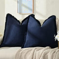 ZWJD Pillow Covers 20x20 Set of 2 Navy Throw Pillow Covers with Fringe Chic Cotton Decorative Pillows Square Cushion Covers for Sofa Couch Bed Living Room Farmhouse Boho Decor by ZWJD