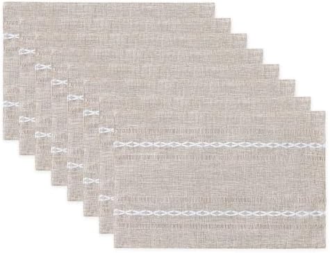 Wracra Cotton Linen Place Mats, Brown Embroidered Placemats Set of 8 by Wracra