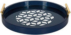 Kate and Laurel Caspen Round Cut Out Pattern Decorative Tray with Gold Metal Handles, 15.5", Navy and Gold - Image 2