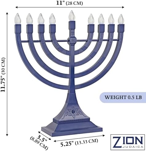 Zion Judaica Electric Hanukkah Menorah LED USB Powered Menorah Electronic Hanukkiah Battery Minorah Flamless Chanukah Candles (Blue, 2) - Image 2