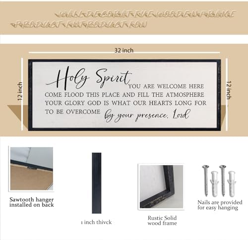 comurdyo Holy Spirit You are Welcome Here Wall Decor Art, 32x12 Inch Black - Image 2