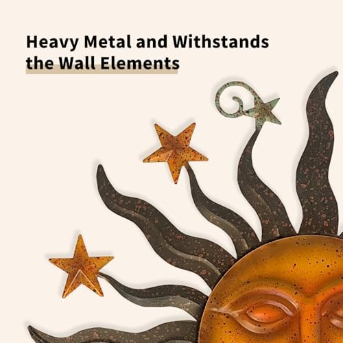 LIFFY 24" Sun Face Metal Wall Art for Outdoor Decor - Solar Themed Hanging Sculpture, Weather-Resistant Garden Patio Wall Décor, Farmhouse Home Accent Gift (Antique Bronze Finish) - Image 2