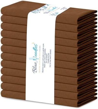 Blue Needles Solid Cloth Napkins 100% Cotton Set of 12-18 x 18 Inches by BlueNeedles
