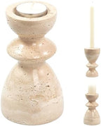 Travertine Marble Candlestick Holders - Stone Candle Sticks Holder Decor, Decorative Modern Candle Stands Multi-Purpose for Taper/Pillar/Tealight/Scented Candles by LWALMS