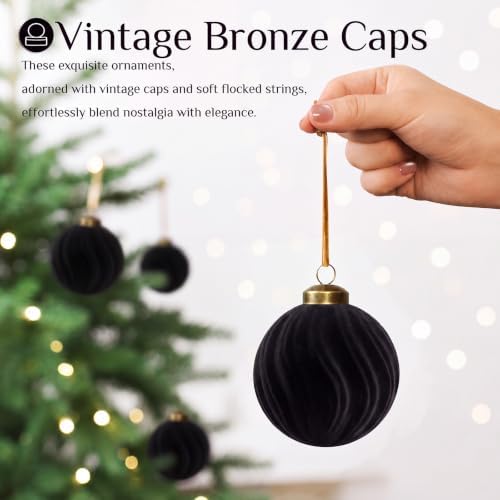 XmasExp 36PCS Velvet Christmas Ornaments Set Mixed Flocked Balls Ornaments Shatterproof Christmas Tree Decorations for Holiday,Party,Home（Black） - Image 3