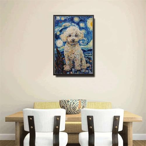 Metal Sign Vintage Tin Sign Bichon Frise Starry Night Cheer Fluffy Bichon in Night for Home Porch and Seasonal Displays Corrosion Resistant Aluminum 12×16 Inches with Metal Frame - Image 4