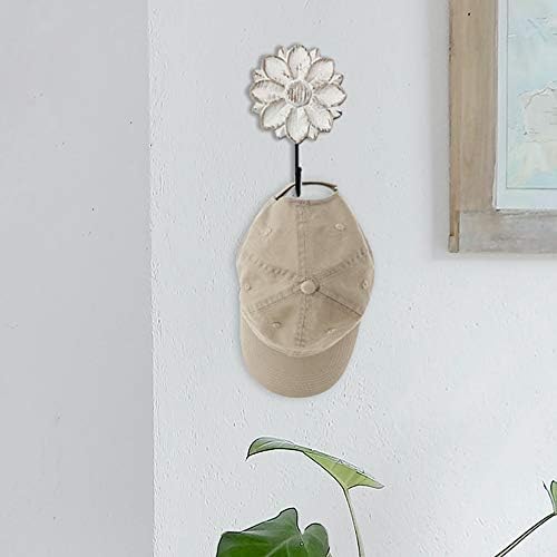 dwellington Decorative Wall Mounted Flower Hooks, White Distressed Wood Hanging Hooks, Farmhouse Boho Coat Rack for Hanging Things, Towels, Purse - Image 2