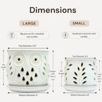 Set of 2 White Beige Vintage Owl and Leaves 4.5 + 6 Inch Orchid Pots with Holes, Premium Stoneware Ceramic Orchid Planters for Repotting with Drainage Holes - Image 5