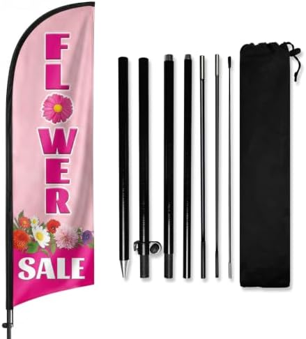 Flower Sale Feather Flag 8Ft Tall - Vibrant Floral Design Polyester Flag with Carbon Fiber Pole - Professional Florist Signage & Garden Center Outdoor Banner for Storefront Visibility by FSFLAG