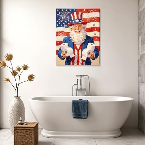 Funny Patriotic Uncle Sam Canvas Wall Art 4th of July USA Flag Fireworks Oil Painting Humorous Toilet Paper American Flag Wall Decor Independence Day Bathroom Home Decor 24x32in - Image 5