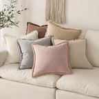 MIULEE Boho Linen Fringe Decorative Throw Pillow Covers Light Pink 20x20 - Image 6