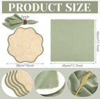 8 Set Boho Placemats with Table Runner, Scalloped Woven, Green - Image 2