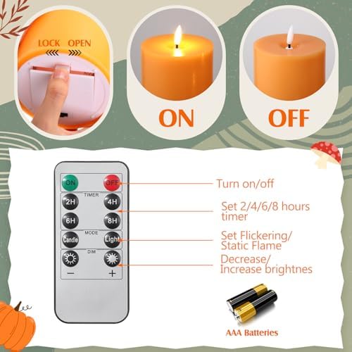 Retisee 3 Pcs 6/8/12" Fall Orange Flameless LED Candle Decor for Home - Image 4