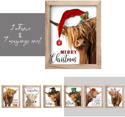 YPY Highland Cow St. Patrick's Day Decorations Farmhouse Cow Pictures Wall Decor Canvas Art With 7 Interchangeable Holiday Sayings, Rustic Wood Frame Artwork for Home Indoor Country Wall Art 11"x16" - Image 6