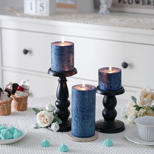 3x6 Inch Dark Blue Pillar Candles Set of 3 - Hand-Poured Unscented Candles, Long Clean Burning, Navy Blue Candle, Smokeless Dripless Candle for Dinner Table, Wedding, Home, Rustic Decor - Image 5