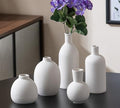 White Ceramic Flower Vase Set of 5, Modern Farmhouse Decorative Vases for Bookshelf, Dining Room Coffee Console Table Centerpieces by VASETOPIA