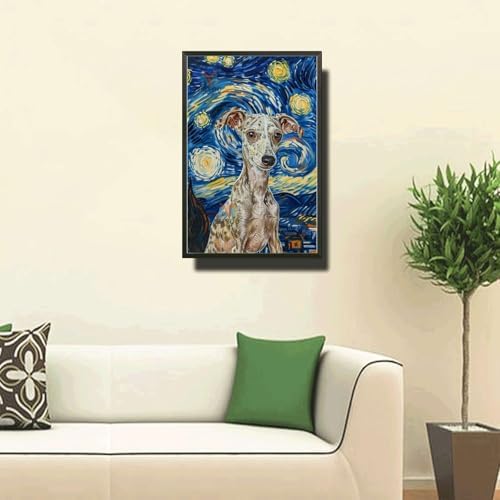 Metal Sign Vintage Tin Sign Italian Greyhound Starry Night Sprinter Sleek Greyhound in Night for Home Courtyard and Seasonal Celebrations Waterproof Aluminum 12×16 Inches with Metal Frame - Image 2