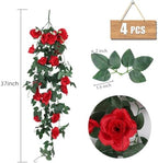 RECUTMS 4PCS Artificial Red Rose Garland Fake Hanging Flowers for Outdoors - Image 2