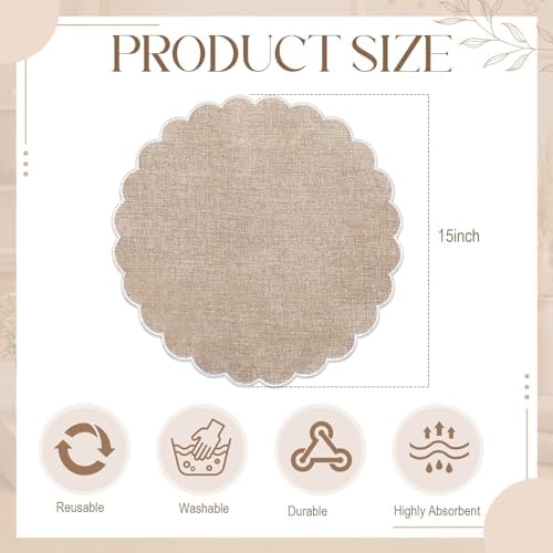 Set of 24 Linen Boho Cotton Placemats 15" Round Scalloped White - Image 2