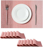 Leetaltree Gradient Pink Woven Placemats Set of 12 - Heat Resistant Non-Slip Place mats for Dining Table, Washable Durable PVC Vinyl Woven Table Mats(Gradient Pink, 12) by Leetaltree-ArtatEveryTable