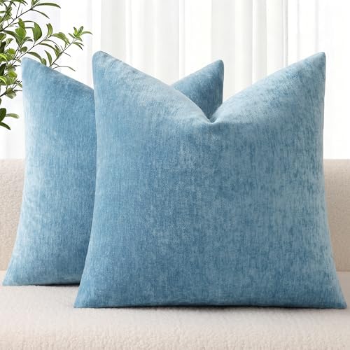 decorUhome Soft Chenille Grey Blue Throw Pillow Covers 24X24 Set of 2 by decorUhome