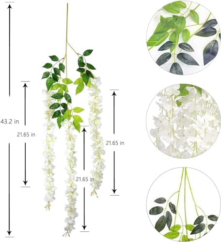 108Pcs Artificial Wisteria Flowers 3.6 Feet/Piece White Dense Artificial Fake Wisteria Vine Ratta Hanging Garland Silk Flowers String Home Party Wedding Decor(White-Dense) - Image 4
