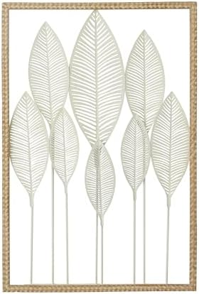 Deco 79 Metal Leaf Home Wall Decor Tall Cut-Out Wall Sculpture with Intricate Laser Cut Designs, Wall Art 22" x 1" x 32", White by Unknown