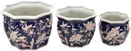 Galt International Blue & Pink Round Fluted Floral Porcelain Ceramic Plant Flower Planter Pot Set of 3 (7.5", 10", 13") Garden Pots Chinese Asian Design - Image 6