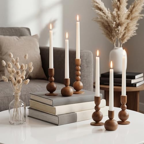 Tanlade 6 Pcs,Brown Wooden Candle Holders for Pillar Candle Stands - Image 4