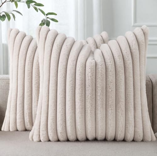 Pallene Faux Fur Decorative Throw Pillow Covers 22x22 Set of 2, Tan by PALLENE