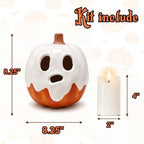 Halloween Decor - 8.5" H Resin Ghost Pumpkin with Flameless Candle for Indoor Outdoor - Cute Spooky Centerpieces Halloween Decorations for Tables Porch Yard Home Front Door Mantel - Image 2