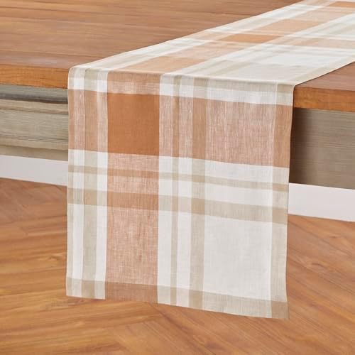 Solino Home 100% Pure Linen Table Runner Fall Harvest Plaid, 14 x 60 in - Image 2