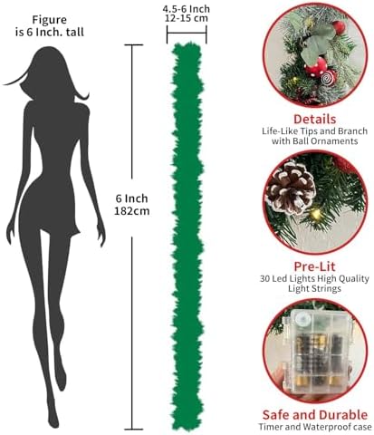 WANNA-CUL Pre-Lit 6ft Red White Christmas Garland with 30 LED Lights - Image 3