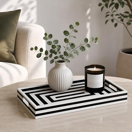 Handicrafts Home Black & White Concentric Resin Inlay Ottoman Tray, 17x11 - Image 5