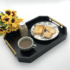 Serving Tray with Polished Metal Handles, Hexagon Coffee Table Tray, Modern Rectangle Decorative Tray, Large Ottoman Tray, Perfect for Storage and Display (Black Rectangle) - Image 7